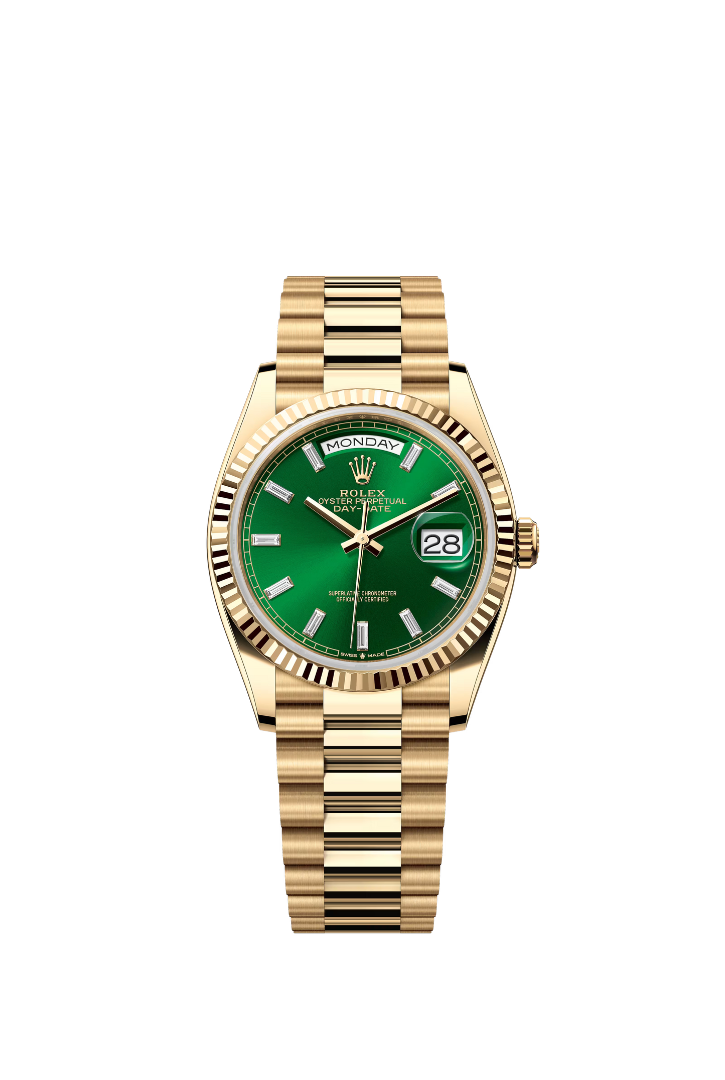 DAY-DATE 36 128238 GREEN DIAL BAGUETTE