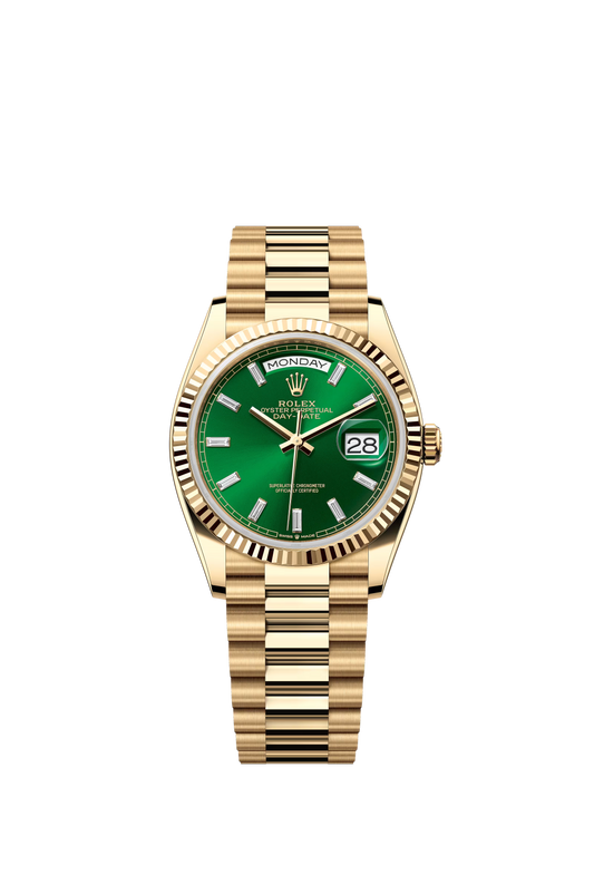 DAY-DATE 36 128238 GREEN DIAL BAGUETTE